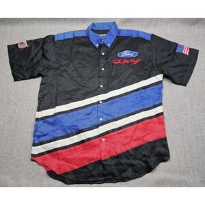 Jeff Hamilton Shirt Mens Large Black Ford Racing Ramie Colorblock Embroidered
